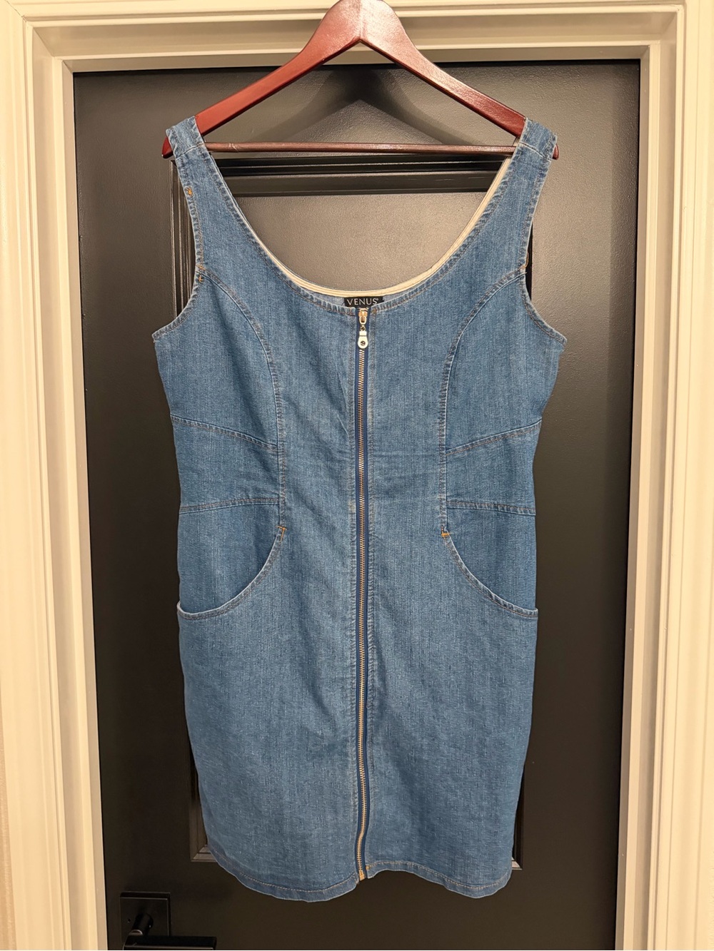 VENUS Blue Denim Zip-Front Women's Overall Dress